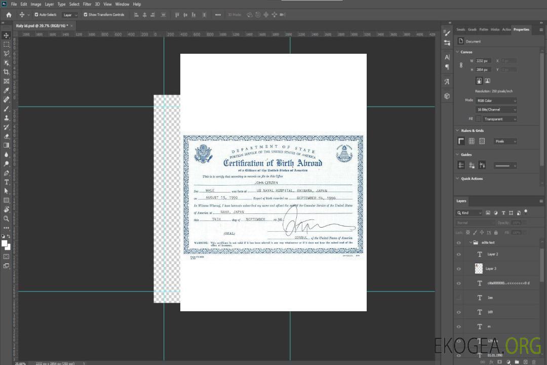 Certificat de naissance américain à l'étranger template